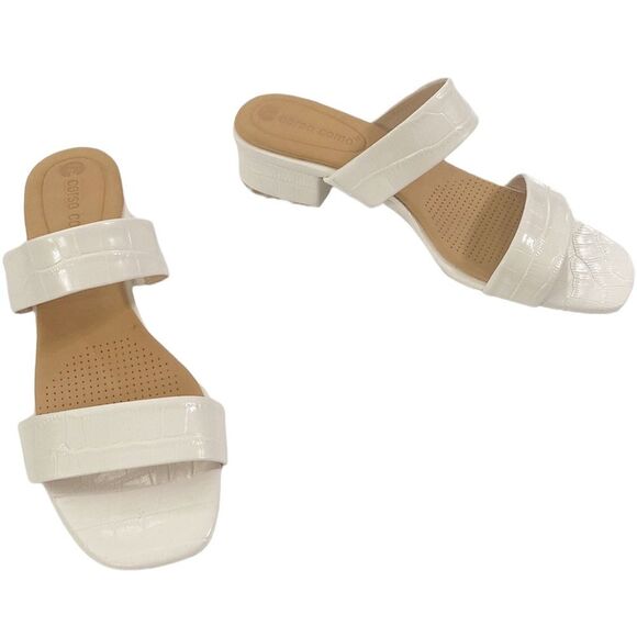 Corso Como CC Faeya croc embossed white square heel double strap sandal size 6 - Picture 2 of 11